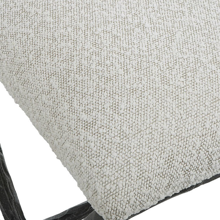 Uttermost Brisby Ivory & Gray Boucle Upholstered Seat Black Cast Iron Bench - Image 6