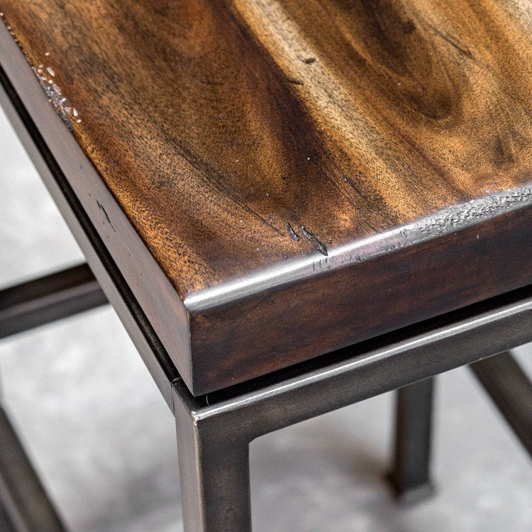 Uttermost Beck Dark Walnut Wood Bar Stool With Industrial Iron Base - Image 5