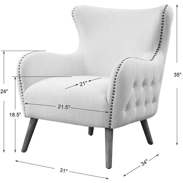 Uttermost Donya Cream Linen Accent Chair With Button Tufted Back - Image 9