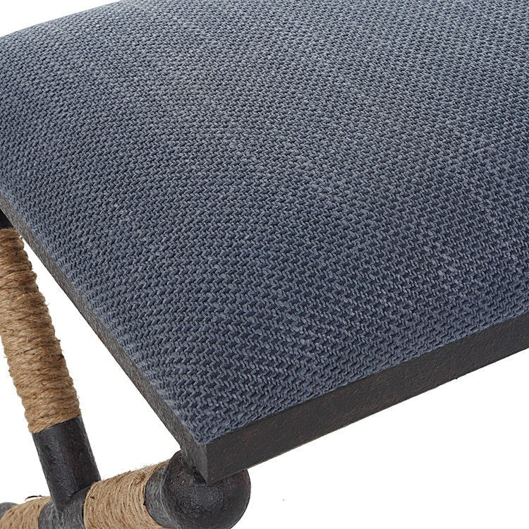 Uttermost Firth Navy Blue Fabric Cushion Seat Rustic Iron Bench - Image 8