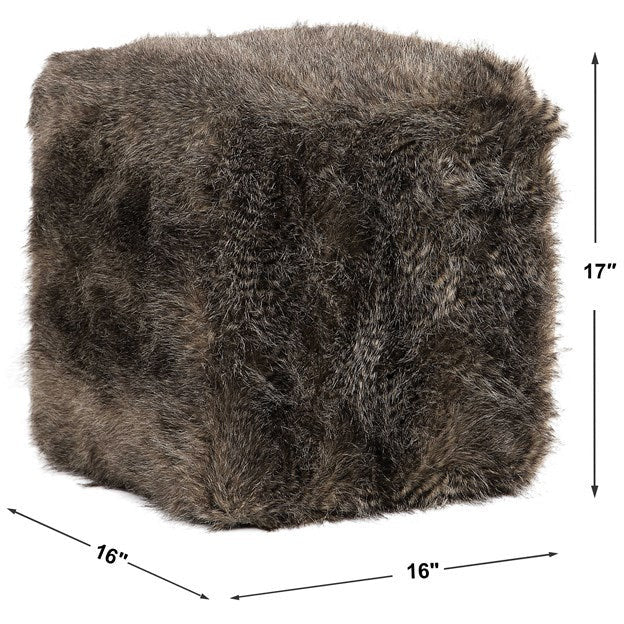 Uttermost Jayna Plush Chocolate Faux Fur  Round Ottoman - Image 5