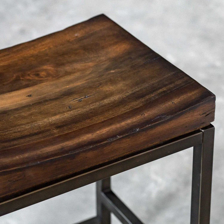 Uttermost Beck Dark Walnut Wood Counter Stool With Industrial Iron Base - Image 4