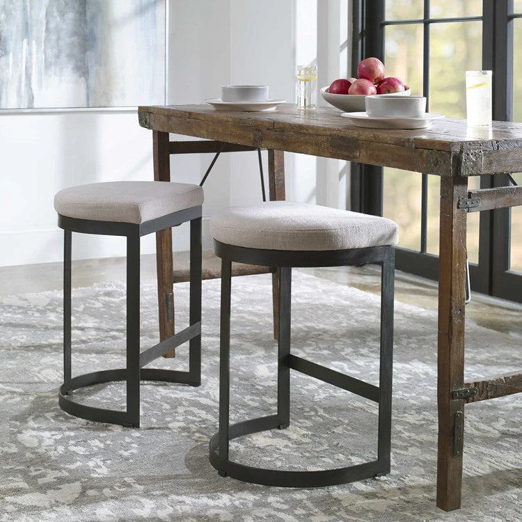 Uttermost Ivanna Off White Linen Performance Fabric Counter Stool With Matte Black Iron Base - Image 3