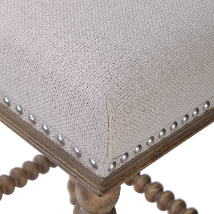 Uttermost Pryce Ivory Linen Performance Fabric Counter Stool With Wood Spindle Legs - Image 5