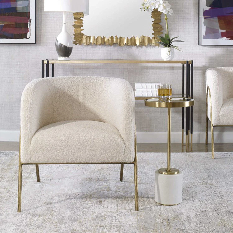 Uttermost Jacobsen Off-White Faux Shearling Barrel Accent Chair - Image 7