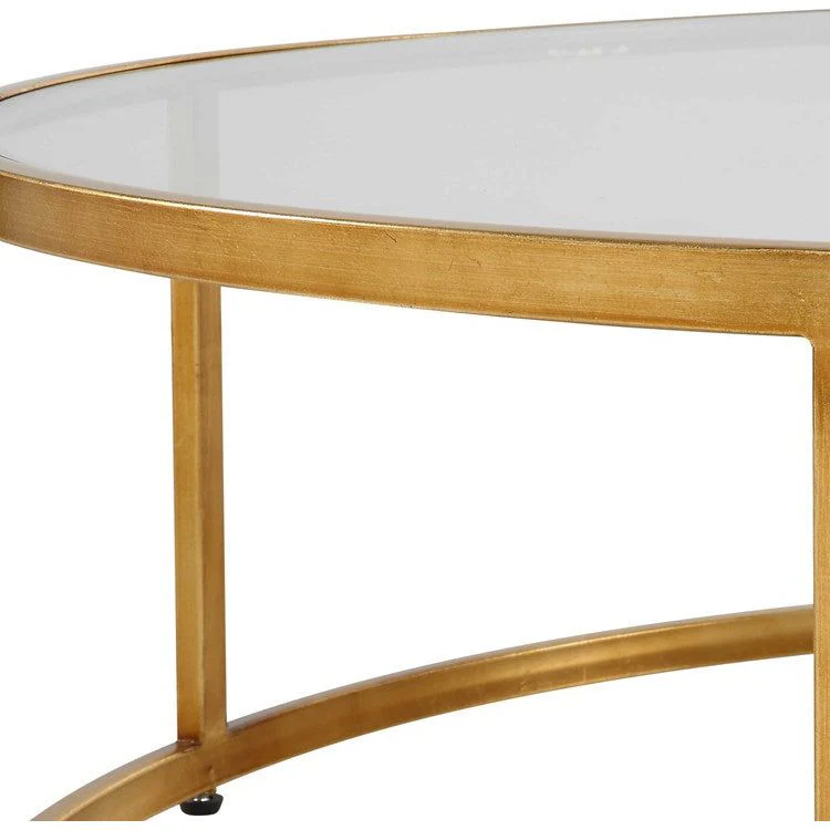 Uttermost Radius Glass Top with Antiqued Gold Iron Round Coffee Table - Image 5