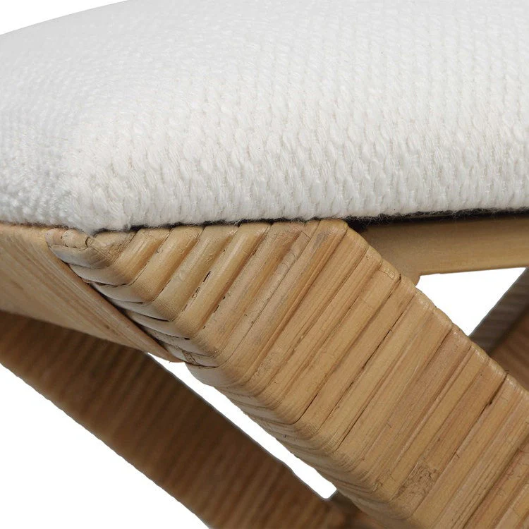 Uttermost St. Tropez Plush White Upholstered Seat Rattan Bench - Image 4