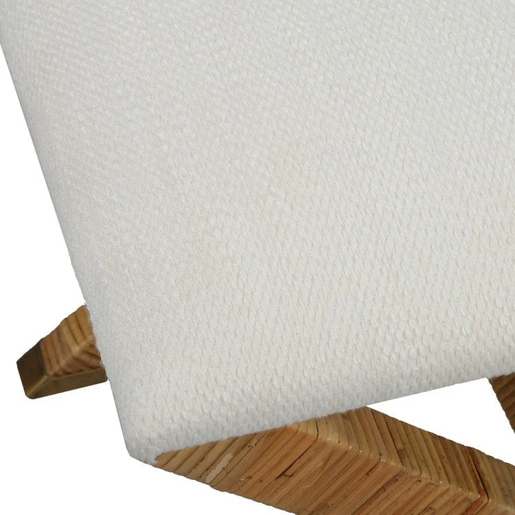 Uttermost St. Tropez Plush White Upholstered Seat Rattan Bench - Image 5