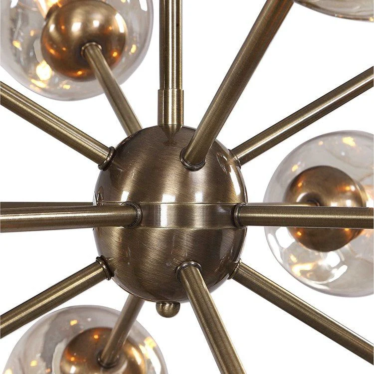 Uttermost Chet Amber Dimpled Glass Shades with Antique Brass Finish 12 Light Chandelier - Image 7