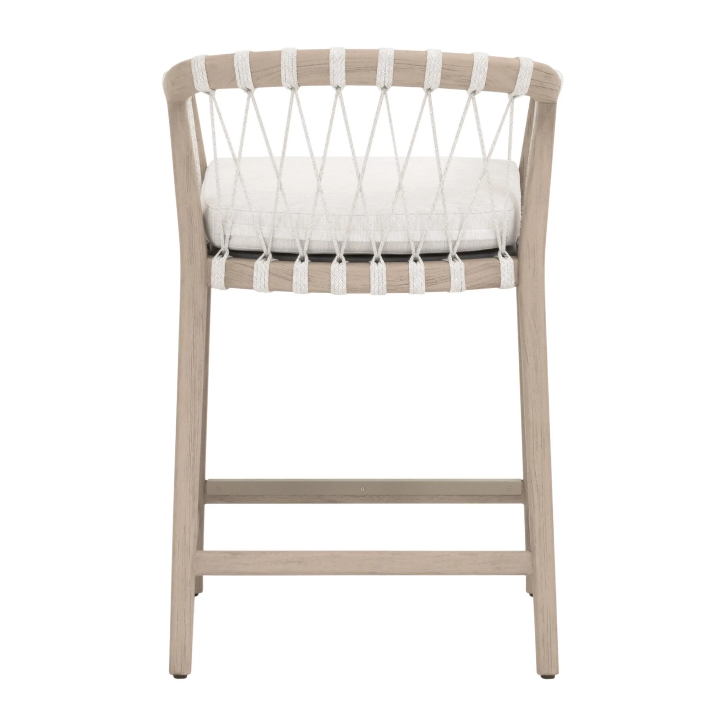 Essentials For Living Pacific Outdoor Counter Stool ~ White Speckle Flat Rope, Performance White Speckle, Washed Ever Teak - Image 5