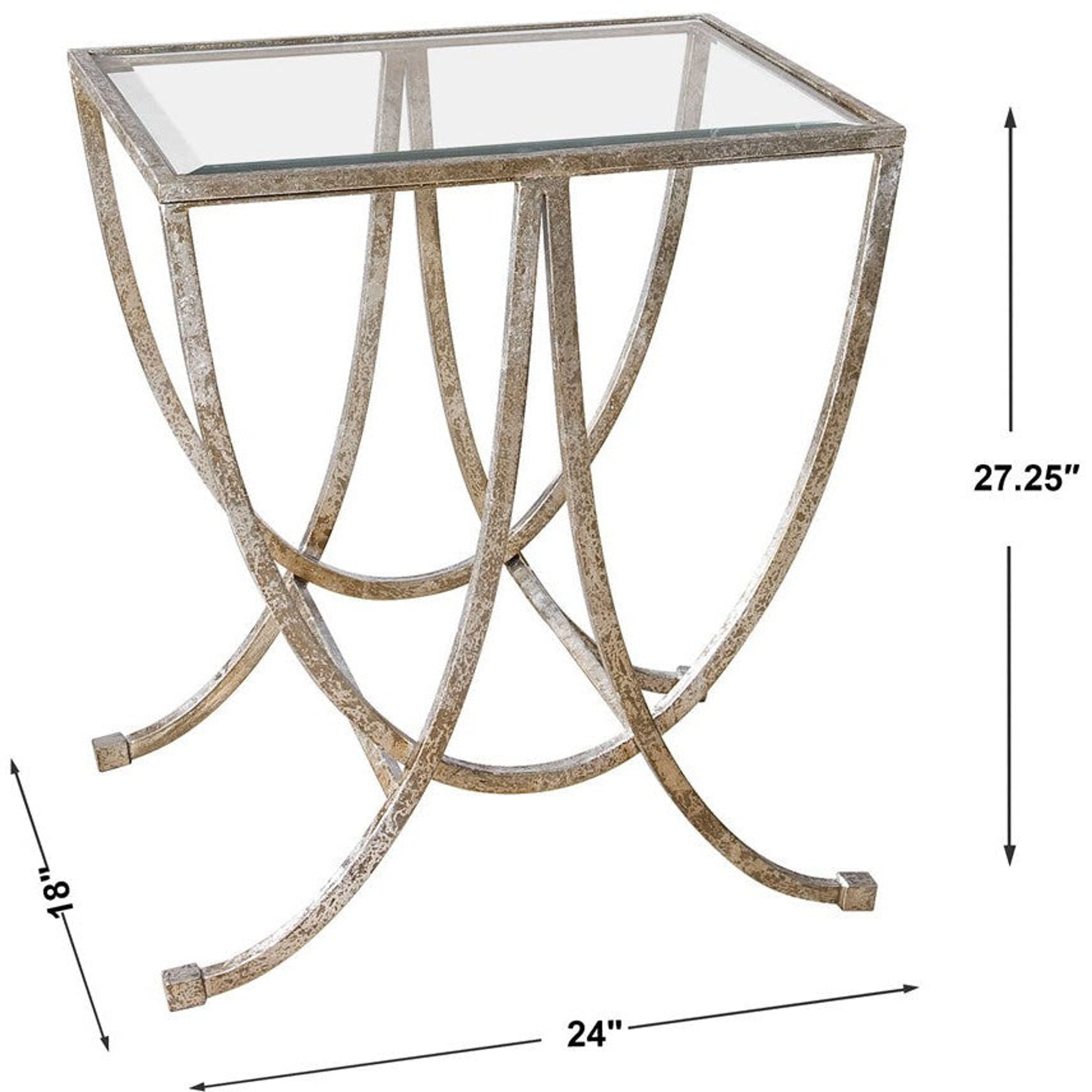 Uttermost Marta Glass Top With Antiqued Silver Leaf Iron Side Table - Image 3